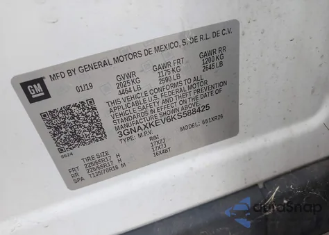 2019 Chevrolet Equinox Lt z USA, uszkodzony, nr VIN 3GNAXKEV6KS588425